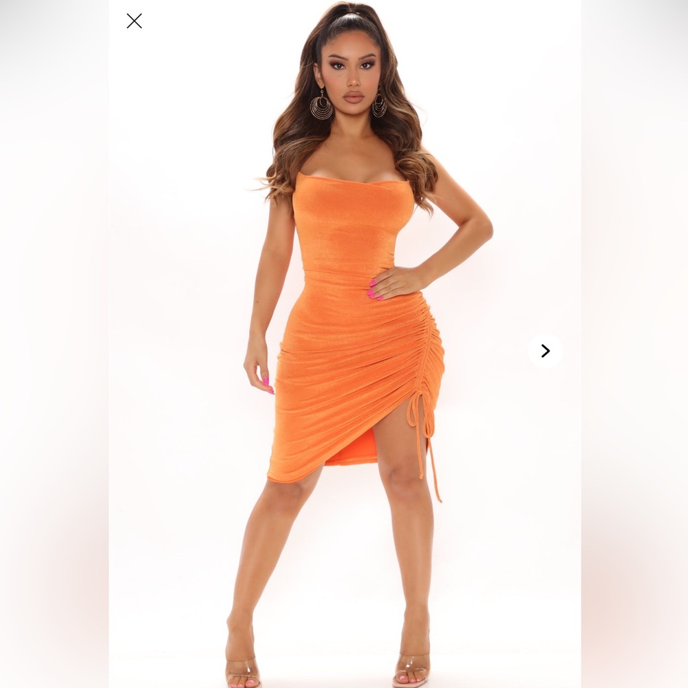Vibrant Orange Ruched Bodycon Dress